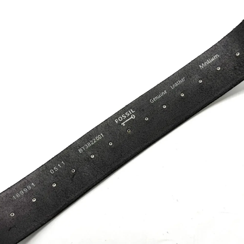 Fossil Boho Western Belt M 30-36 Black Tooled Leather Studded Hippie Cowgirl